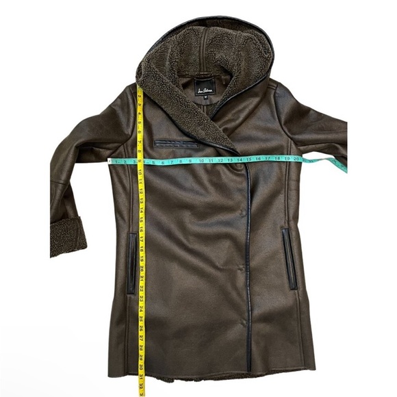 Sam Edelman Sydney Hooded Faux Leather Shearling Brown Coat Medium - Picture 11 of 14